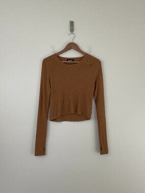 Naadam Silk Cashmere Blend Rib Knit Long Sleeve Top Size Medium